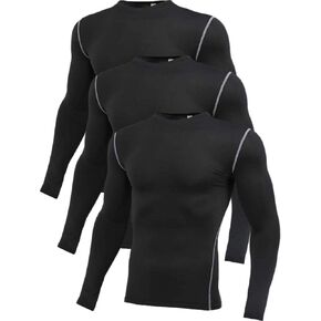 3 Pack Compression Shirts for Men Long Sleeve Football Undershirt Athletic Dry Shirts Performance Workout Baselayer in Saudi Arabia