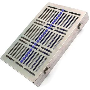 Turn Button 20 Dental Sterilization Cassette & Caddies Blue Silicone Rack Surgical Instruments Holder Tray Stand Autoclavable Detachable Box Double Botton Type for Dental Clinic Tool