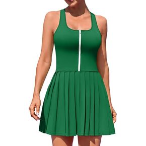 ATTRACO Women Tennis Dress with Built in Shorts and Bra Pleated Golf Dress Seamless Athletic Dress