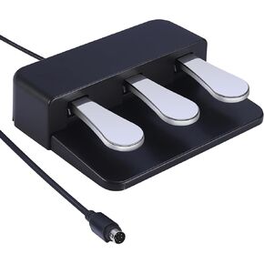Portable 3-Pedal Board unit for Electric pianos keyboards, Soft & Sostenuto & Sustain pedal 3-Pedal Compatible With Yamaha P125 P121 P515 DGX670 Digital pianos keyboards (Black + Silver)