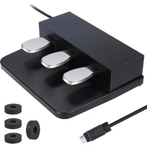 3-Pedal Unit For Digital Keyboards Pianos, Soft & Sostenuto & Sustain 3 Pedal Compatible for Yamaha P125, P121, P515, DGX670 Electric Digital Pianos - With 4 Pieces of Non Slip Pads (Black)
