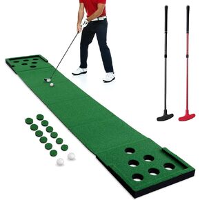 Golf Pong Putting Green Indoor Golf Putting Game Set Outdoor Putt Mat with 2 Adjustable Putters 2 Balls for Adults Golfers Practice Training Aid for Backyard Office Home Party
