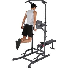 Uboway Pull Up Dip Station, Power Tower with Weight Bench, Dip Machine with Adjustable Heights, Pull Up Bar Free Standing, Strength Training Workout Equipment Fit Home Gym