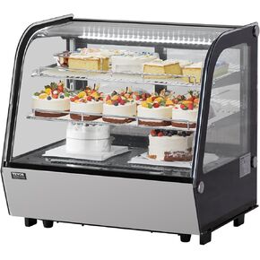 VEVOR Refrigerated Display Case, 4.2 Cu.Ft./115L Countertop Pastry Display Case, 2-Tier Commercial Display Refrigerator with LED Lighting, TURBO Cooling, Frost-Free Air-Cooling, for Bakery