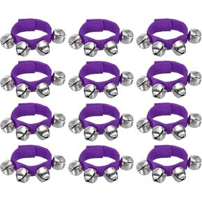 YOKIVE 12 Pcs Wrist Bells, Jingle Bells Ankle Bells Percussion Instruments Musical Class Christmas Hand Bells with 4 Bells for Gift Party Christmas, Purple
