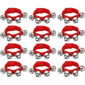 YOKIVE 12 Pcs Wrist Bells, Jingle Bells Ankle Bells Percussion Instruments Musical Class Christmas Hand Bells with 4 Bells for Gift Party Christmas, Red