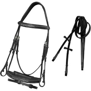 Exion Horse Snaffle Jumping Bridle | Anatomic Soft Lined Crownpiece Designer Stitched Browband & Flash Noseband Horse Bridle with Grippy Rubber Reins | English Bridle for Horses