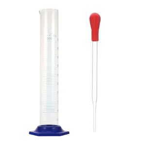 SOLUSTRE 2pcs Graduated Cylinder Glass Graduated Dropper Chemistry Equipment Rack Lab Test Tube 500ml Cylinder Measuring Cup Essential Oil Kits Liquid Suite