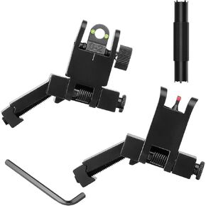 Beileshi Fiber Optics Flip Up Iron Sights Backup Front and Rear Sights with Adjustment Tool fits 20mm Picatinny Rails