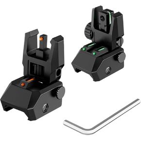 Fiber Optic Sights Flip Up Front and Rear Sites Nylon Folding Sights with Red and Green Fiber Optics Dots Tool-Free Adjustable Backup Sight Set