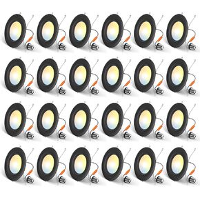 Amico 24 حزمة 5/6 بوصة 5CCT LED إضاءة غائرة، قابلة للتعتيم، 12.5W=100W، 950LM، 2700K/3000K/4000K/5000K/6000K قابلة للاختيار، مصابيح يمكن تعديلها مع حافة يربك، تصنيف IC - ETL وFCC، أبيض