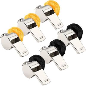 SANNIX 6 Pack Stainless Steel Whistles with Lanyard, Coaches Referee Sports Whistles for Football Basketball Training Gyms Emergency