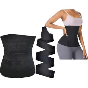 Daenzy Wrap Waist Trainer for Women, Waist Wraps for Stomach Snatch Me Up, Bandage Tummy Body Belly Trimmer Wrap Plus Size Black, Medium