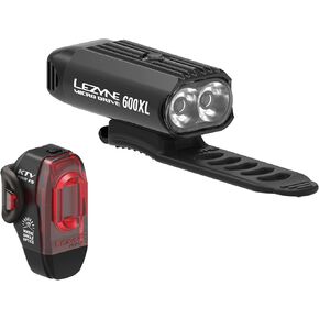 مجموعة مصابيح الدراجة Lezyne Micro Drive 600XL وKTV Drive Pro، زوج أمامي وخلفي، LED أبيض/أحمر، 600/75 لومن، الطريق، الجبل، دراجة الحصى، قابلة لإعادة الشحن عبر USB، أسود in Kuwait