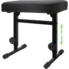 Adjustable Piano Bench Stool with Black Padded Cushion, Music Keyboard Bench with Backrest Seat- Keyboard Stand Seat for Musicians (PU Leather)