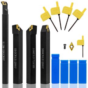 4PCS Mini Indexable Lathe Turning Tool 1/2" Shank Carbide Lathe Turning Insert Tools Set,Metal Lathe Tool Holder for Turning Grooving Threading with Tin Coated Carbide Inserts DCMT21.51