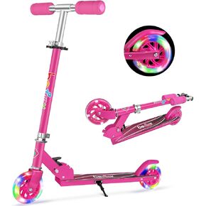 BELEEV V1 Scooters for Kids, 2 Wheel Folding Kick Scooter for Girls Boys, 3 Adjustable Height, Light Up Wheels, Lightweight Scooter with Sturdy Frame, Kickstand for Children 3 to 12 Years Old