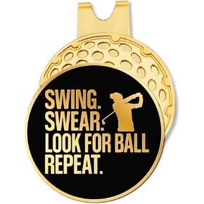Hafhue Swing Swear Look for Ball Black Gold Golf Ball Marker with Hat Clip, Funny Golf Accessories and Golf Gifts for Men Women Dad Grandpa, Birthday for Golfer Golf Lover(GM137)
