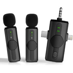 Diivoo 3 in 1 Wireless Lavalier Microphones, Mini Microphone Compatible with iPhone iPad Android Camera USB-C, Mini Mic with Noise Cancelling, Real time Monitoring for Video Recording, Vlog, YouTube