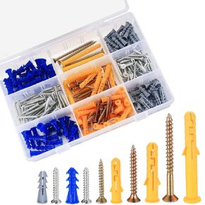 280PCS Drywall Anchors and Screws Assortment Kit, 140 Plastic Wall Anchors and 140 Philips Flat Head Screws,Galvanized Screws and Wall Bolts with Organizer