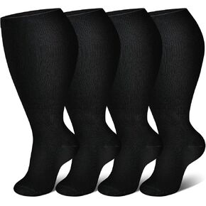 4 Pairs Compression Socks Plus Size for Women and Mens Wide Calf Knee Extra High Sports Running Stocking Grade Ladies Travel Essentials Accessories