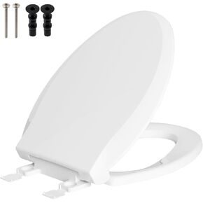 SS114 SoftClose Toilet Seat Replacement Compatible with TOTO SS114/SS113/SS154/SS224/SS204, Traditional Elongated Heavy Duty Toilet Seat Parts with 2-Pack Toilet Bolts and Nuts, Cotton White