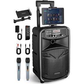 Portable PA Speaker System with Wireless Microphone, 8 inch woofer Bluetooth Rechargeable Karaoke Machine for Meetings, Outdoors, Classroom, FM/LINE in/TWS (8 INCH)
