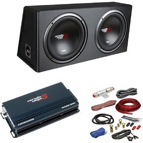 Cerwin Vega 2 Piece - XED3001D Class-D Mono Amplifier and XE12DV Dual 12" Subwoofer Package (XE12DV+CVPM1000.1D + Amp Kit)