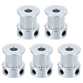 uxcell 5 Pcs Aluminum 20 Teeth 5mm Bore 10mm Width Timing Belt Pulley Wheel Idler Pulley Synchronous Wheels Gear Part for 3D Printer, Silver