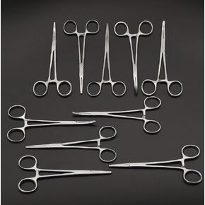 Set of 10 Straight & Curved Hemostat Forceps 5.5" - Stainless Steel Locking Tweezer Clamps - Ideal Hemostats for Nurses, Fishing Forceps, Crafts and Hobby, Satin-Silver