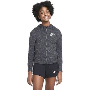 Nike Sportswear Big Kids' (Girls') Full-Zip Jersey Hoodie (Medium, Black Heather/Black/White)