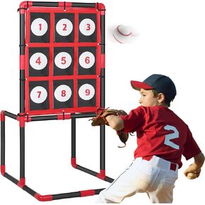 Baseball Strike Zone Target for Plastic Balls Compatible with Blitzball and Wiffle Ball Pitching Training Strike Zone Target with Target Pockets 3 Level Height Adjustable with Ground Nails, Carry Bag