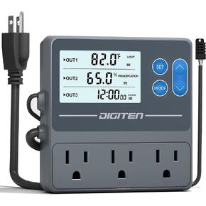 DIGITEN Reptile Temperature and Humidity Controller with Timer, Day-Night Function Thermostat, 3-Stage Outlet Plug in Humidistat for Reptile, Mushroom, Homebrew
