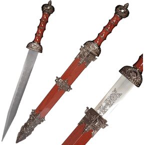 17" Western Gladius Roman Sword Metal Red and Steel Short Style