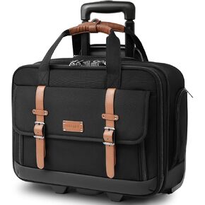 Rolling Laptop Bag, Briefcase for Men and Women, 17 Inch Computer Bag with Wheels Underseat Carry on Luggage, Laptop Briefcase Case for Work, Travel, College Teacher, Mobile Office Bag, Brown