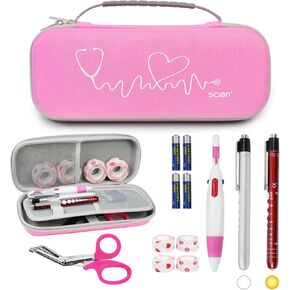 Scian 13 pcs Stethoscope Case Kit, Supplies Include, Portable Stethoscope Case with Medical Scissor, Penlights, Nurse Accessories for Doctors Medical Student Nurses Gift, Pink