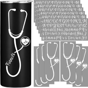 12 Sheets Nurse UV DTF Cup Wrap Nurse Rub on Transfer Stickers Stethoscope Letter UV DTF Decals Personalized Nursing Vinyl Name Stickers for DIY Glass Tumbler Crafts RN Nurse Gift