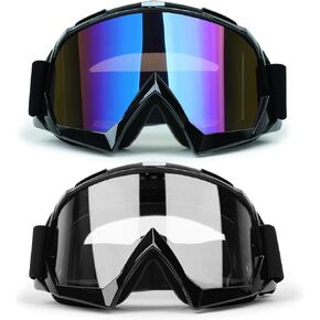 ATV Goggles Dirt Bike Goggles 2-Pack Motorcycle Motocross Goggles for Men Women MX Riding Goggels UTV Helmet Goggles Offroad Goggles UV400 Anti-Scratch Fog Dustproof for Adults Youth Kids(Color+Clear)