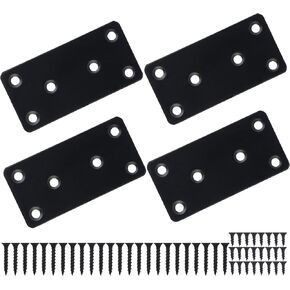 4 Pcs Flat Mending Plate, 1.5''x3.1'' Black Stainless Steel Metal Flat Straight Brace Bracket, Fixing Brace Joining Plates for Furniture, Wood, Shelves, Cabinet with 2 Different Lengths of Screws