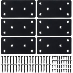 Mending Plate, Metal Steel Flat Straight Brace Bracket, Black Double-Wide Joining Plate for Wood Furniture Fastening & Fixing with 2 Sets of Screws of Different Lengths(1-15/16" x 3-7/8", 6 Pack)
