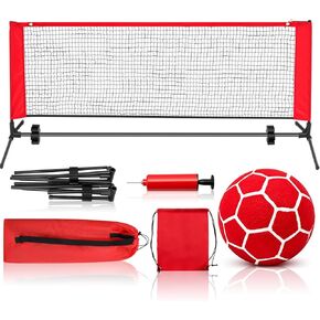Soccer Tennis Game Set with 6.4 x 2 ft Portable Easy Set-Up Net, a Soccer with Ball Pump, Drawstring Backpack for Men Women Athletic Gym Outdoors Indoors Backyard Beach, Red