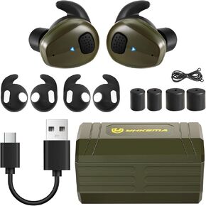 Electronic Bluetooth Sound Suppression Ear Hearing Protection, NRR 28dB Wireless Earplug with Rechargeable Case, in-Ear Gun Sound Amplification Earbud for Shooting, Hunting and Range (Green)