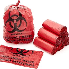 Infectious Biohazard Waste Bags Hazardous Trash Can Liners | Medical Grade No Leak Bags | Great for Lab Containers, Swabs, Pads, Gloves | (Red, 100 Count - 24" x 24" (10 Gallon))