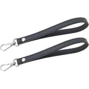 PU Leather Keychain, Wristlet Strap with Metal Silver Key Ring Lock for Wallet Purse 2Pcs