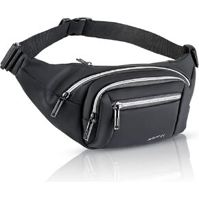 AGPTEK Fanny Pack for Women Men, Large Capacity Waist Wallet Bag, Adjustable & Waterproof Bum Belt Pouch for Travel, Running, Shopping, Hiking, Dog Walking, Cycling, Climbing, Dark Black