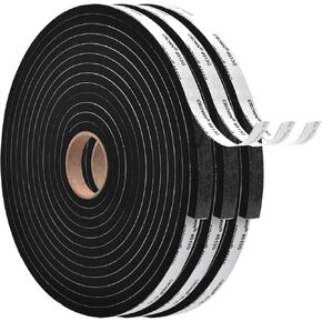 Weather Stripping Door Seal - Adhesive Foam Tape Soundproof Weatherstripping for Windows,1/2 Inch Wide X 1/8 Inch Thick,3 Rolls Total 50FT Black,High Density