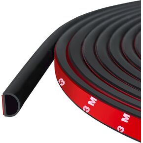 Weather Stripping Door Seal Self Adhesive Door Weather Strip Silicone D Shaped Door Seal Strip for Door Frame/Window Seal, 20Ft, Black (3/8" W × 1/4" T)