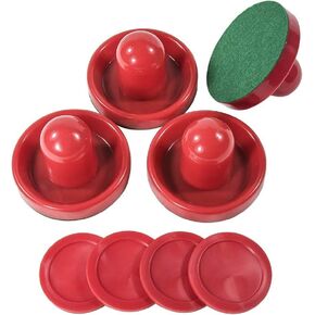 Air Hockey Pushers and Air Hockey Pucks- Accessories for Game Tables (4 Striker, 4 Puck Packs)
