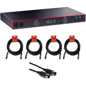 Focusrite Scarlett 18i20 USB-C Audio/MIDI Interface (4th Generation) Bundle with XLR- XLR Cable (4 Pack), Hosa Mid-310 Black 10 ft. Midi cable (2 Pack)
