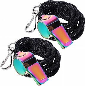 2 Pcs Stainless Steel Whistles with Lanyard Colorful Whistle Loud Crisp Sound Whistle for Adults RefereeTeachers Official Directing Traffic Outdoor Adventure Sports Pet Training